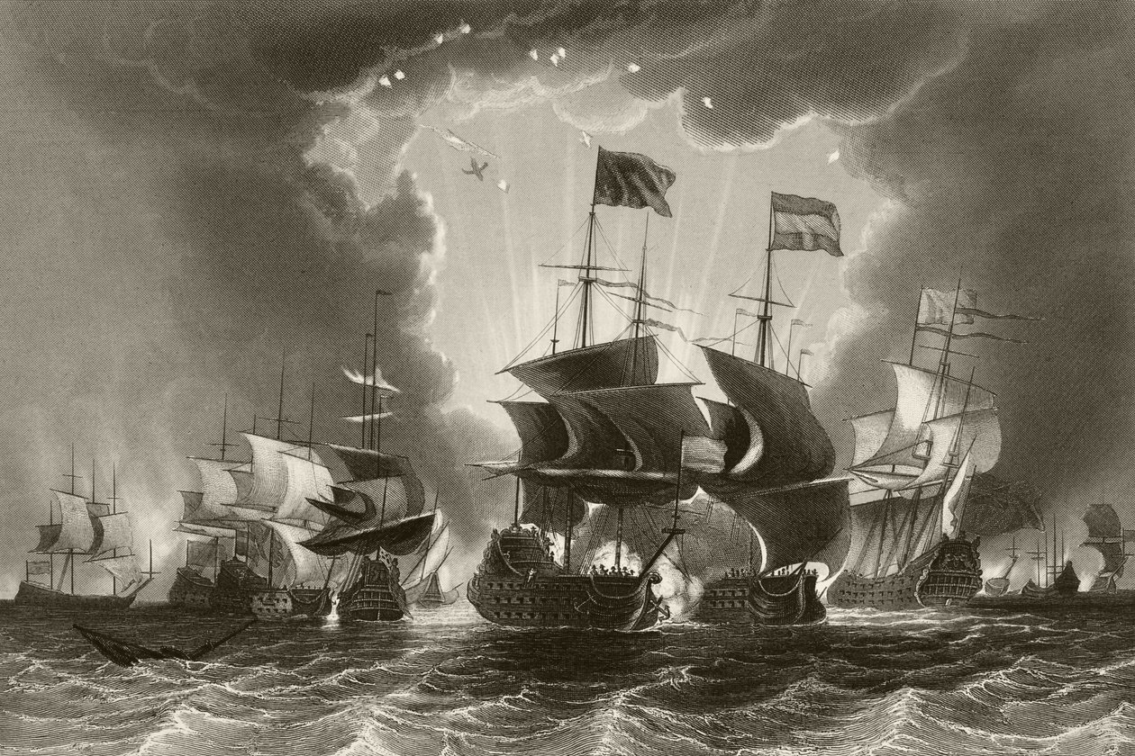 Admiral Robert Blakes nederlag til den hollandske flåde i slaget ved Gabbard, 12. og 13. juni 1653, fra "The National and Domestic History of England" af William Hickman Smith Aubrey (1858-1916) pub af English School