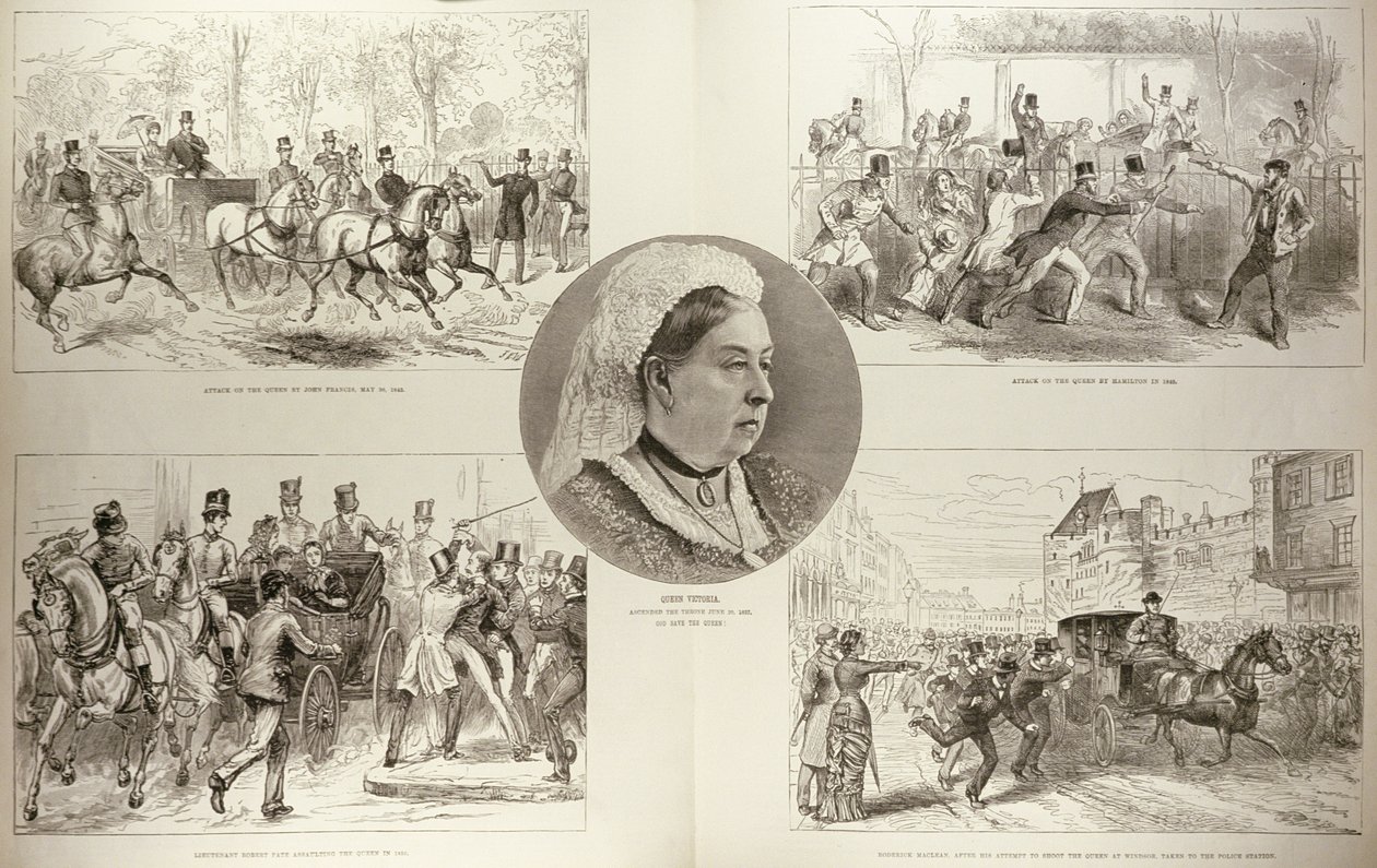 Illustrationer af angreb på dronning Victoria, fra 