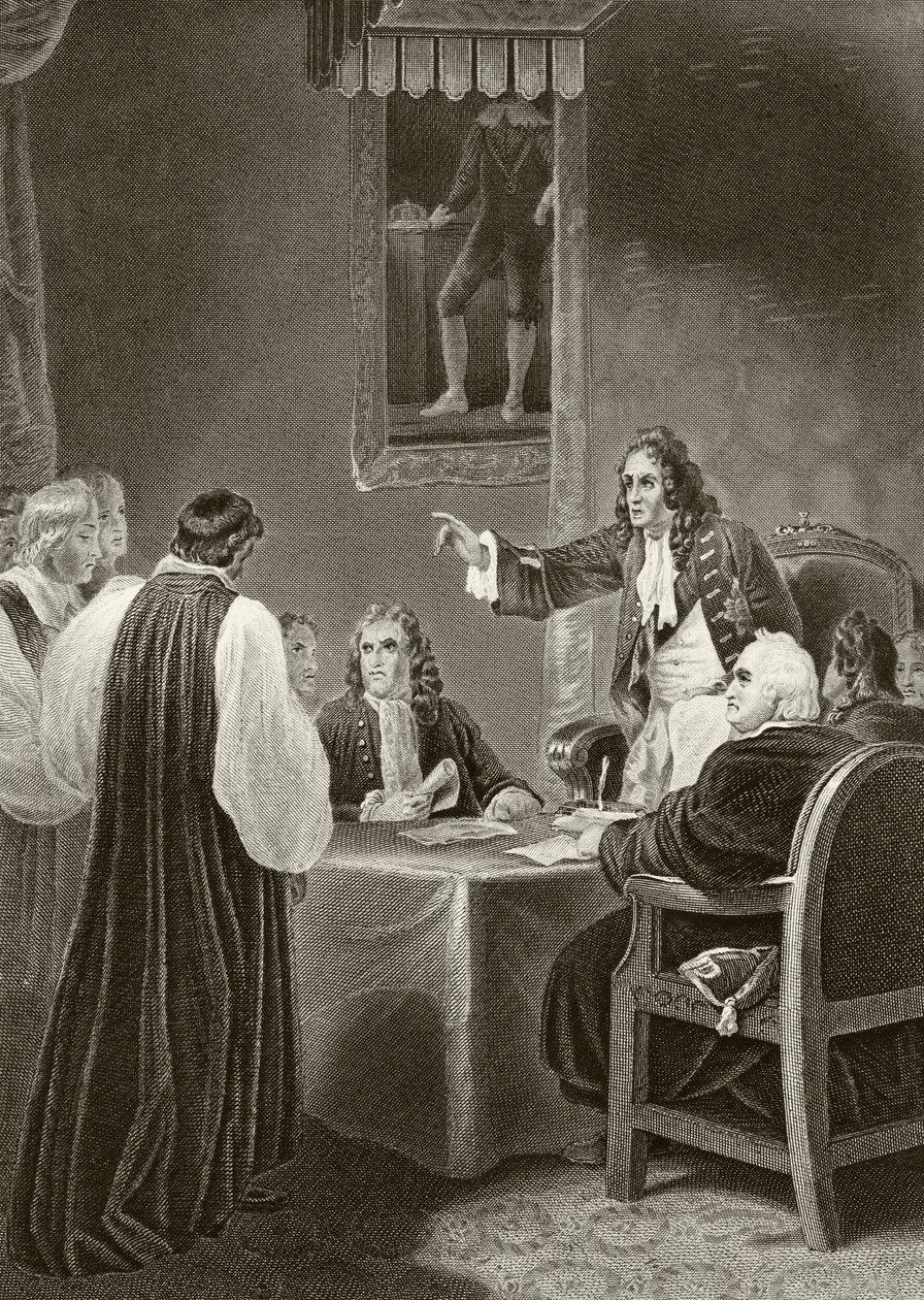 Kong James II af England over for biskopper i Privy Council, 1688, fra 