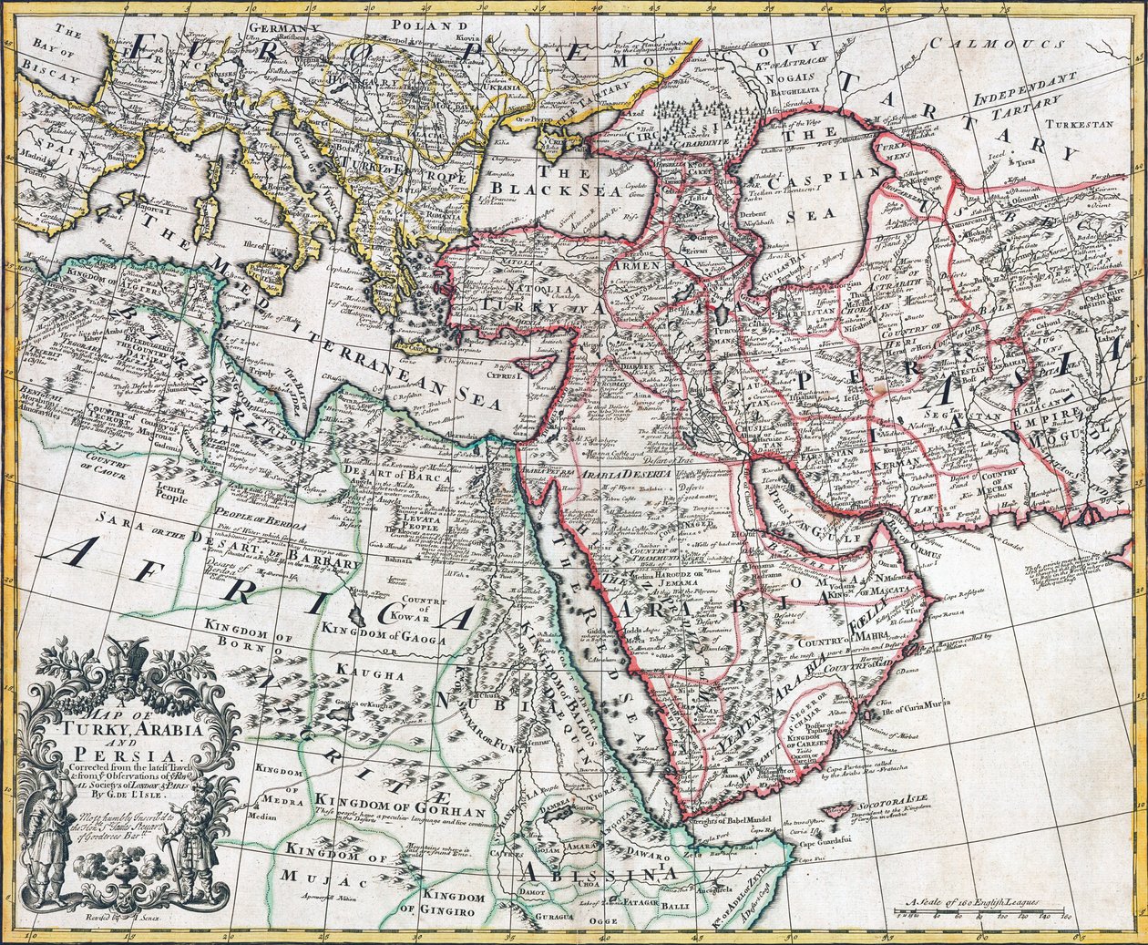 Kort over Tyrkiet, Arabien og Persien, efter Guillaume de L