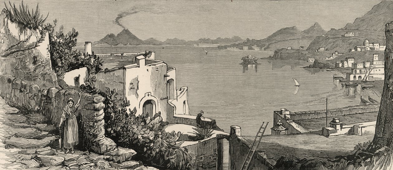Det katastrofale jordskælv ved Ischia: Stranden og byen Casamicciola fra landsbyen Lacco, fra 