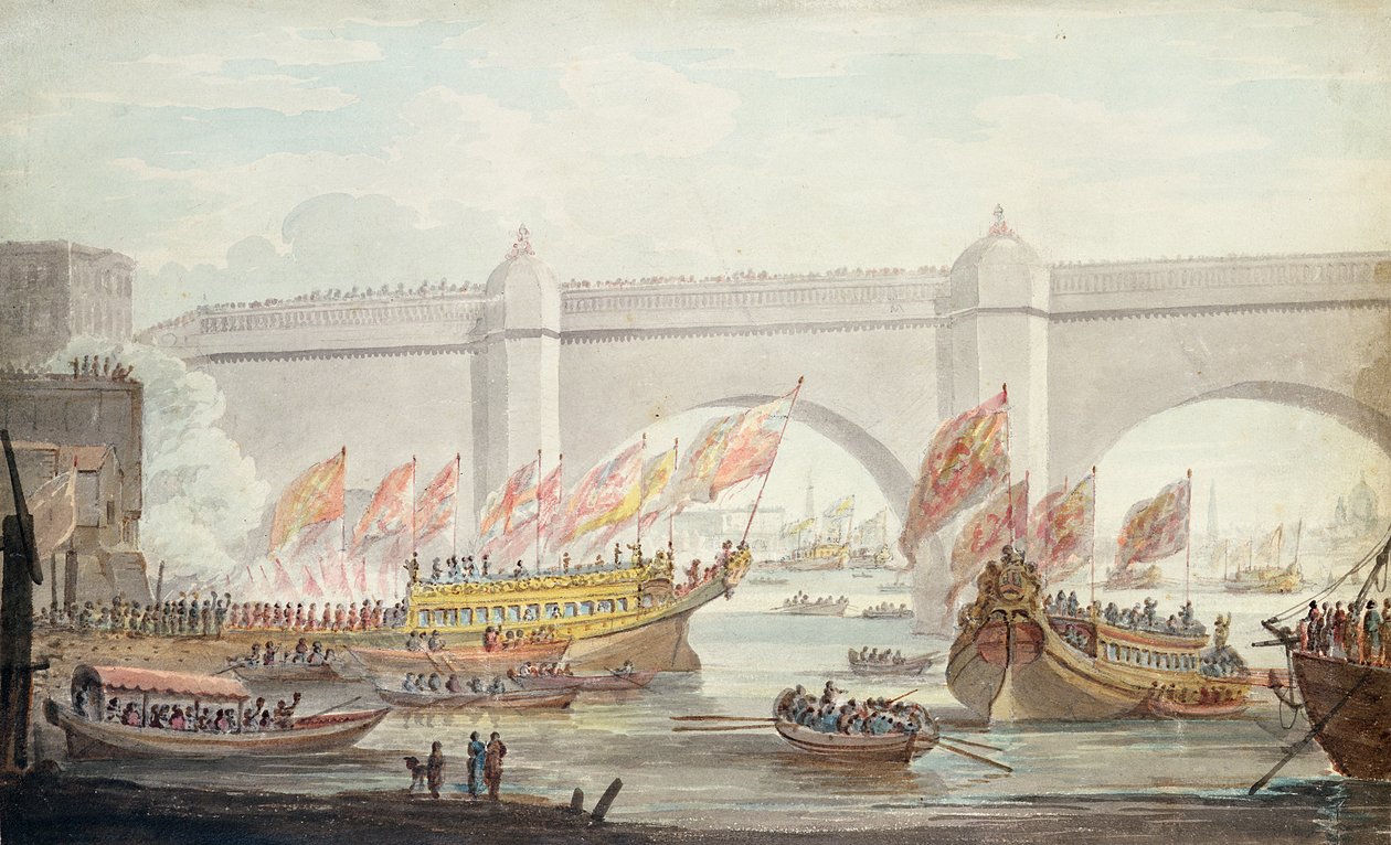 Overborgmesteren lander i Westminster, med udsigt over broen, 1840 (wc på papir) af English School
