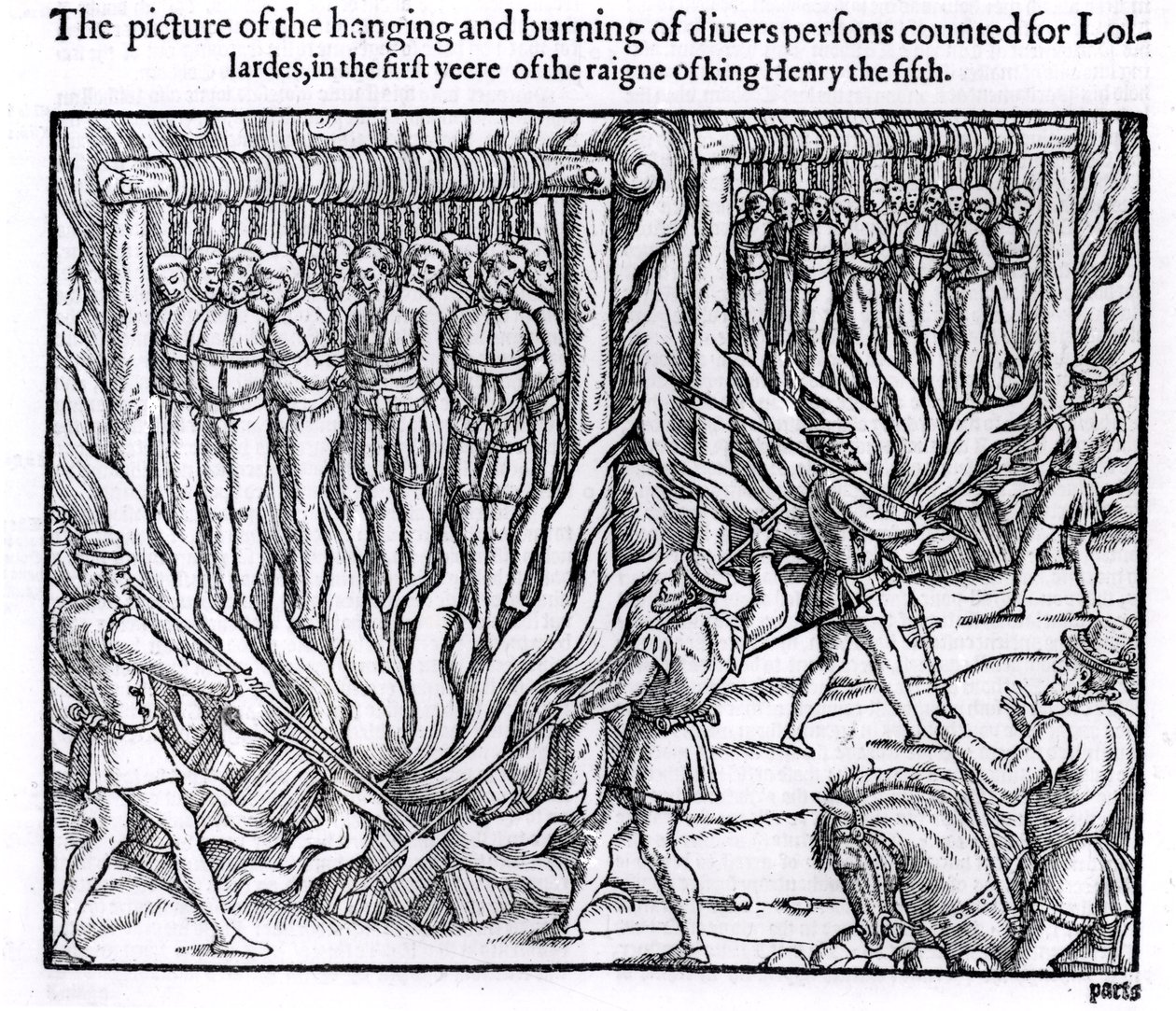 Billedet af hængning og afbrænding af forskellige personer regnet for lollards, i det første år af kong Henry V