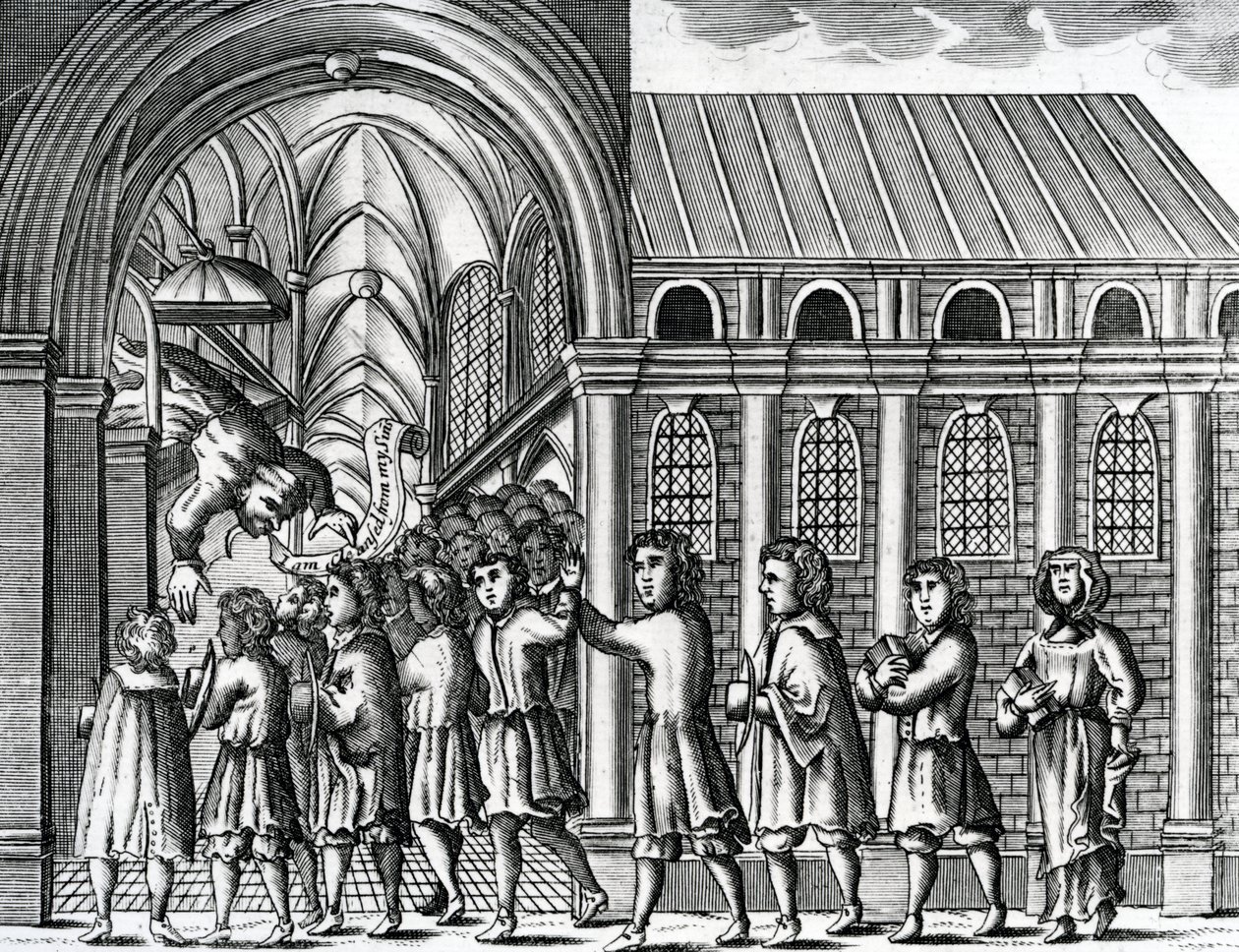Beskrivelsen af en pavepræst, der, da han havde frataget Kristi Ære og embede, pludselig faldt ned og døde, illustration fra 