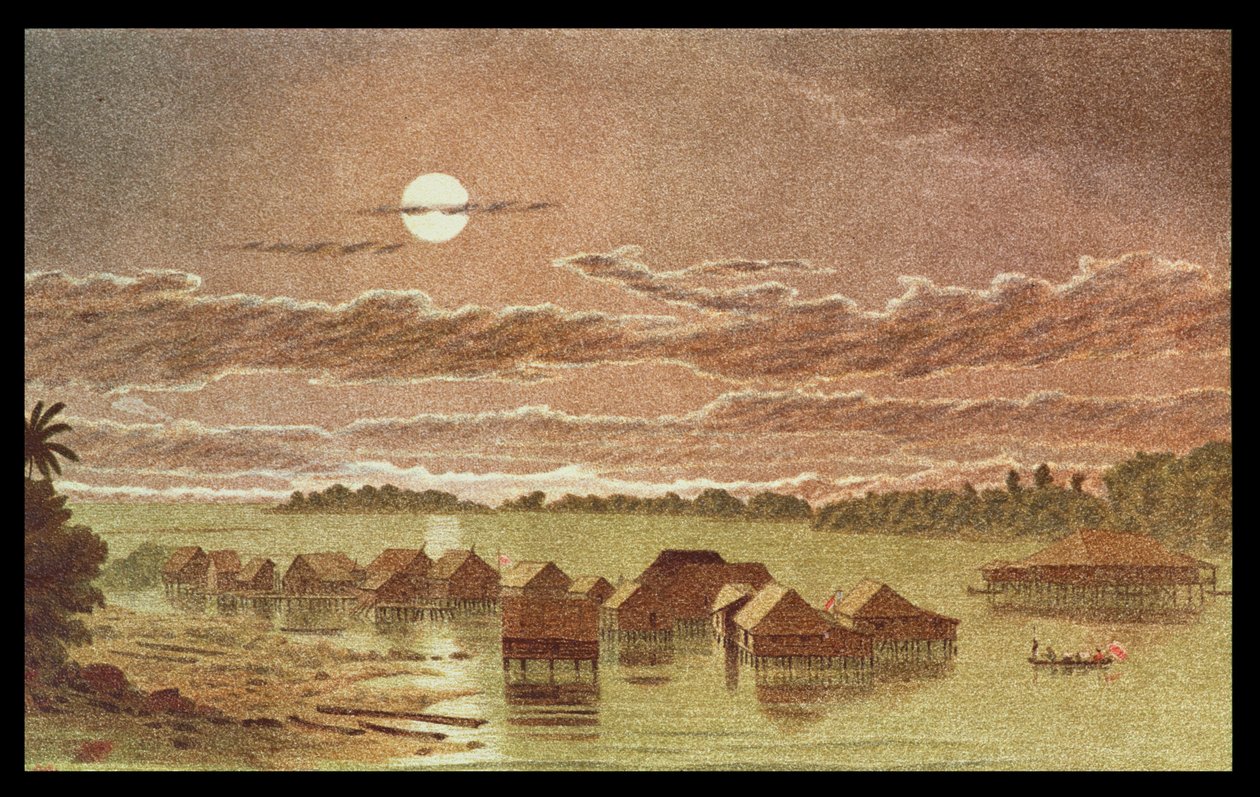 Landsby på Basilan, Filippinerne (litho) af English School