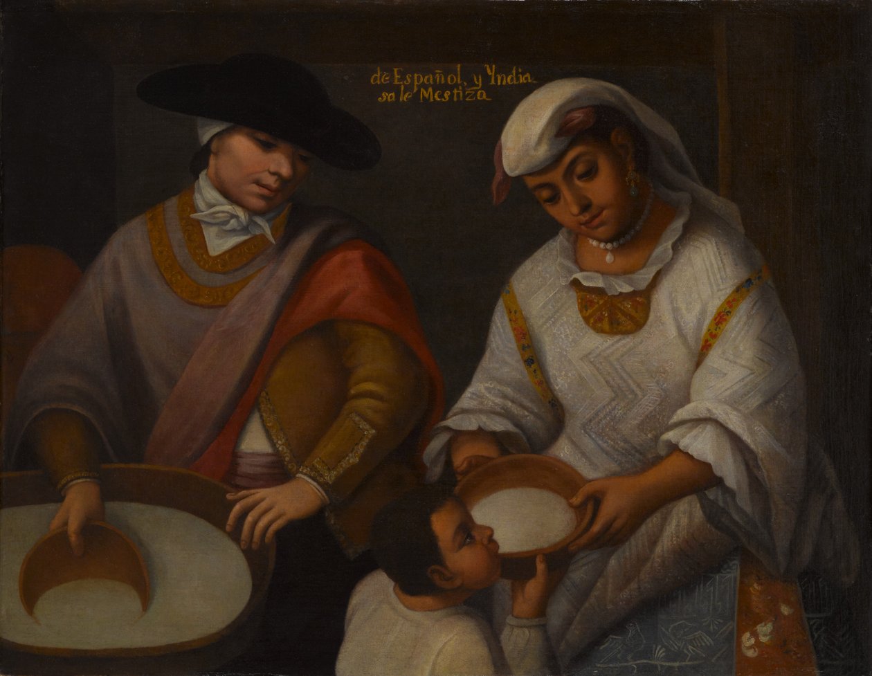 Fra spansk og indisk, Mestizo (De Español y India sale Mestizo), begyndelsen af det 18. århundrede af Mexican School