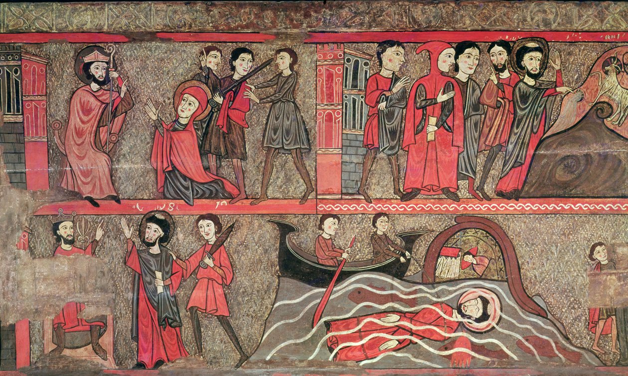 Alter frontal med scener fra Saint Clements liv, fra kirken Sant Climent de Taüll, Vall de Boi, Alta Ribagorça, 2. halvdel af 1200-tallet (tempera på panel) af Catalan School