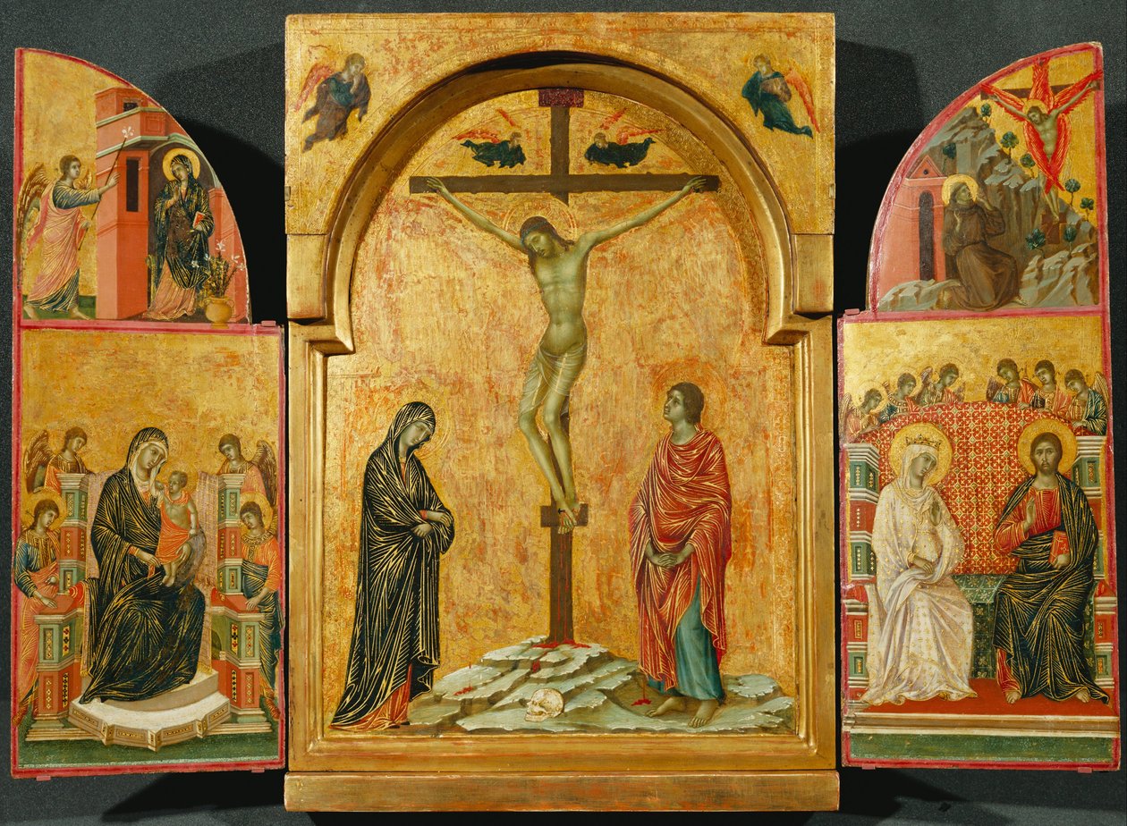Triptykon- Korsfæstelse og andre scener af Duccio di Buoninsegna