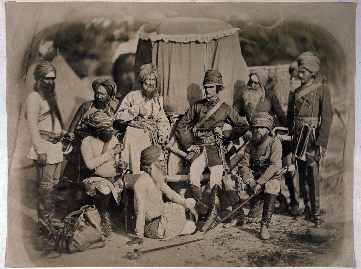 En gruppe af sikh-officerer og mænd, 1858 af English Photographer