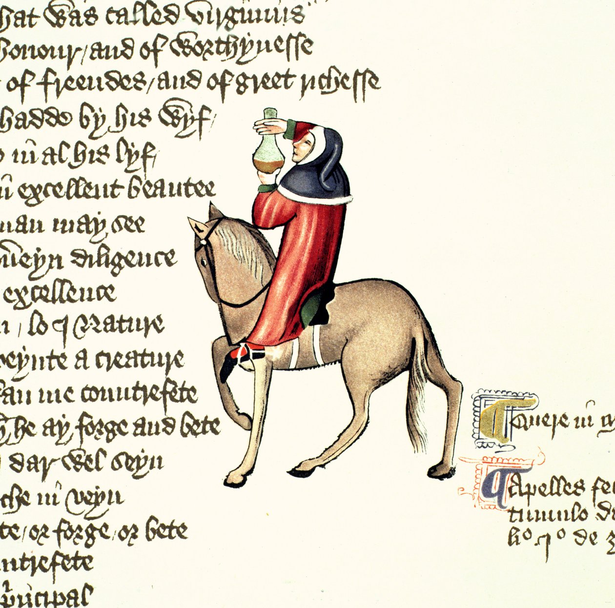 The Physician, detalje fra The Canterbury Tales, af Geoffrey Chaucer (ca. 1342-1400) Ellesmere Manuscript, faksimileudgave, 1911 (for originale detaljer, se 128926) af English School