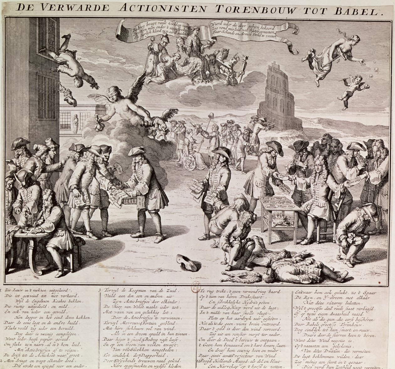 Tegnefilm, der viser skotten John Laws katastrofale eksperiment med papirpenge under hans tid som generalkontrollør for franske finanser mellem januar og maj 1720 af Flemish School