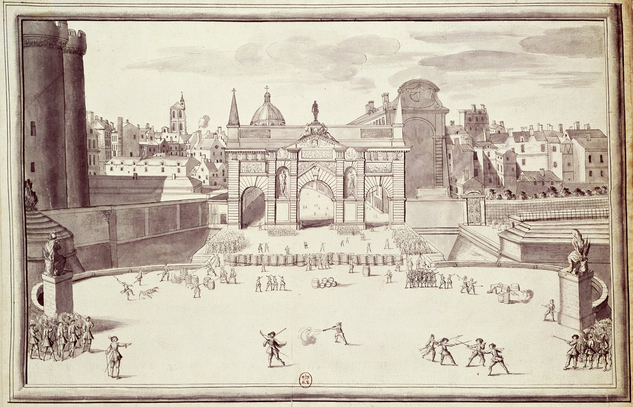 Barrikader ved Porte Sainte-Antoine, 26. august 1648 (pen og blæk på papir) af French School