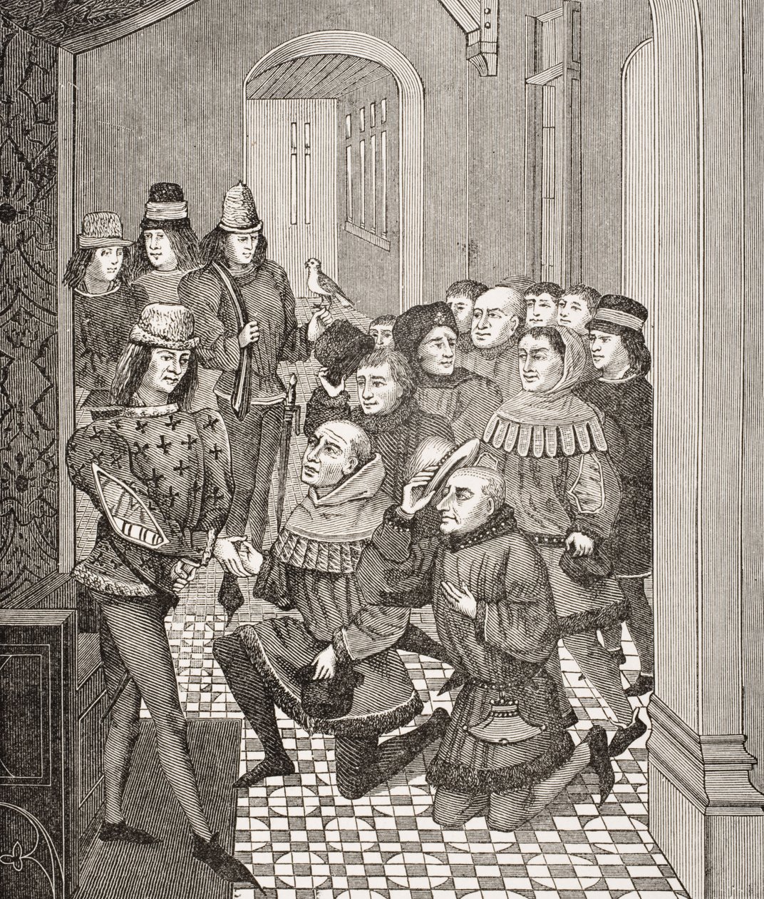 Deputerede fra Gent-borgerne beder Ludvig II om benådning for deres oprør mod ham i 1397, baseret på en miniature i en bog af Jean Froissart (ca. 1333-1404) fra 