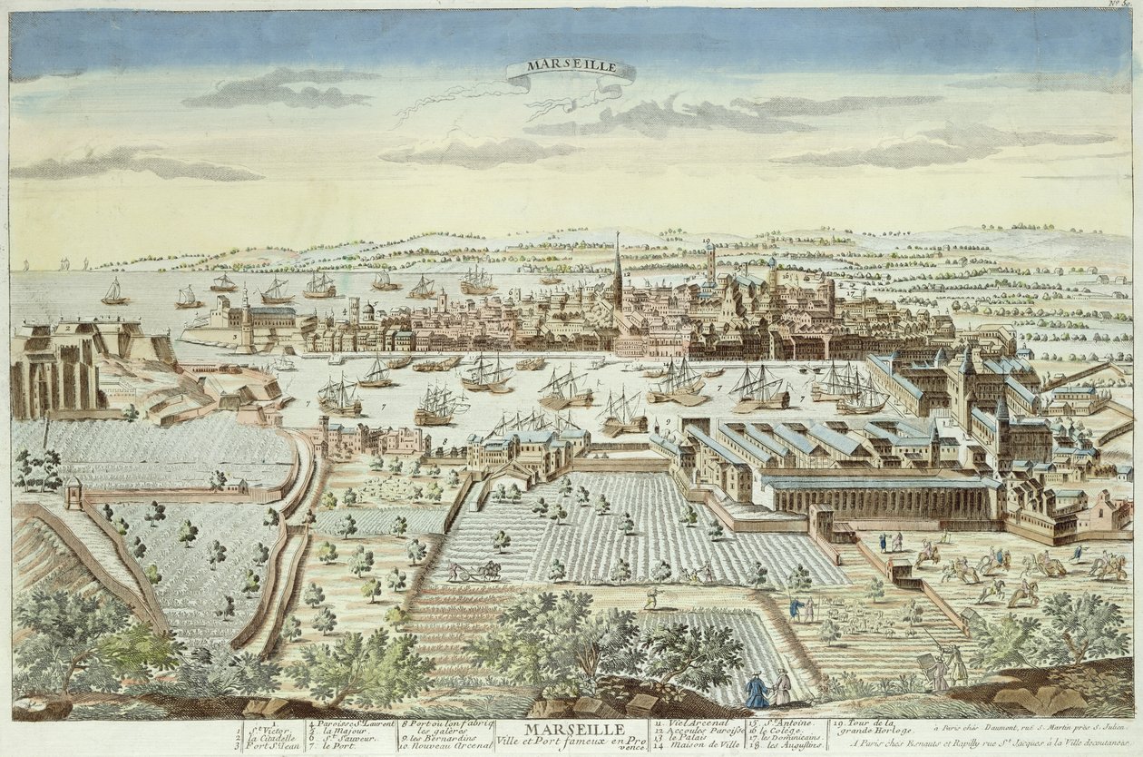 Rideplan af Marseille, 1680 (farvet gravering) af French School