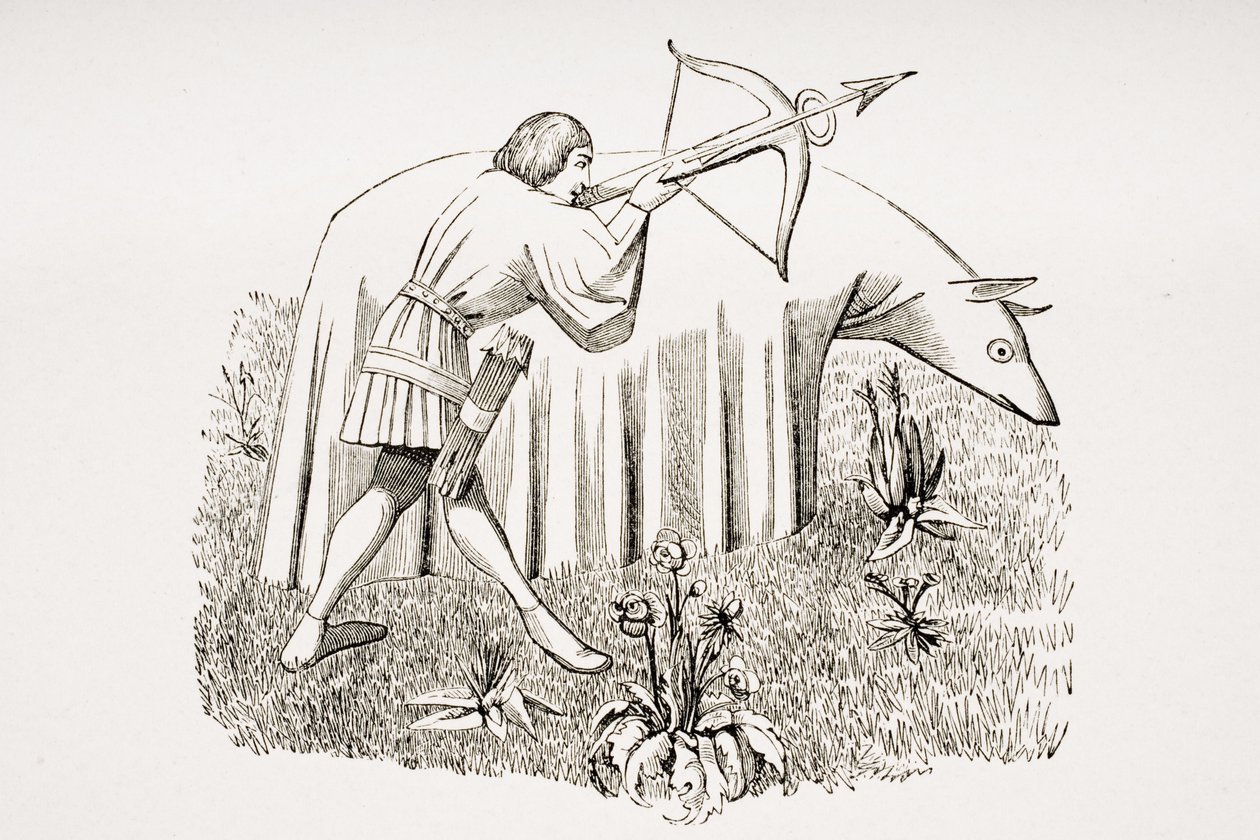 Hvordan man bærer et klæde for at nærme sig dyr, efter en miniature i det 15. århundredes manuskript af Phoebus, fra 