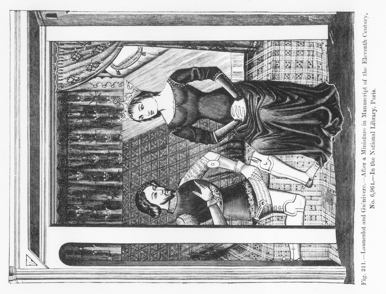 Lancelot og Guinivere, fra et manuskript indeholdende Arthur-legenden, illustration fra 