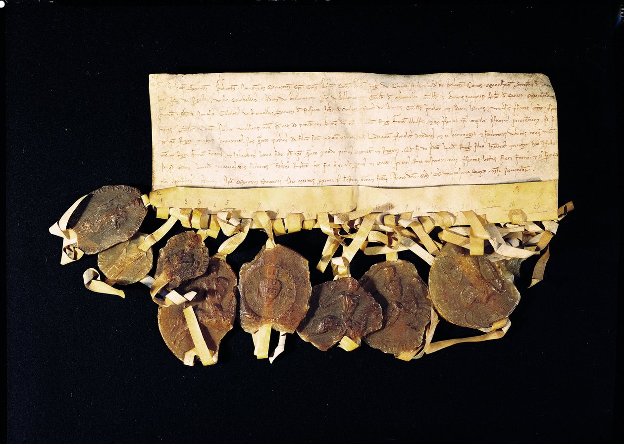 Brev fra kongens prælater og baroner, der lover Ludvig VIII (1187-1226), at de vil anerkende hans søn, Ludvig af Frankrig, som konge efter hans død, 3. november 1226 af French School