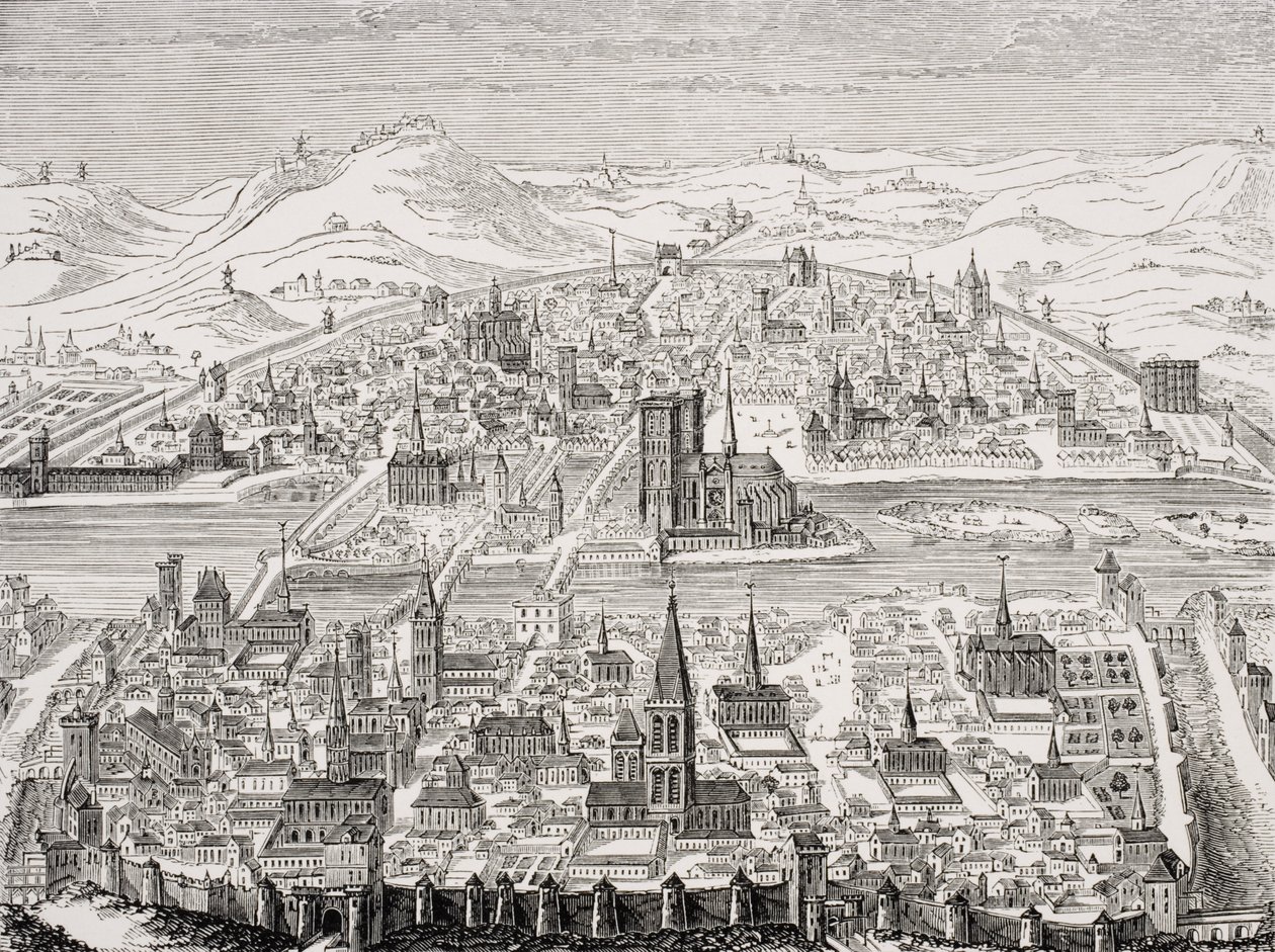 Perspective View of Paris, faksimile af en kobberplade af Leonard Gaultier (1561-1641) 1607, fra 