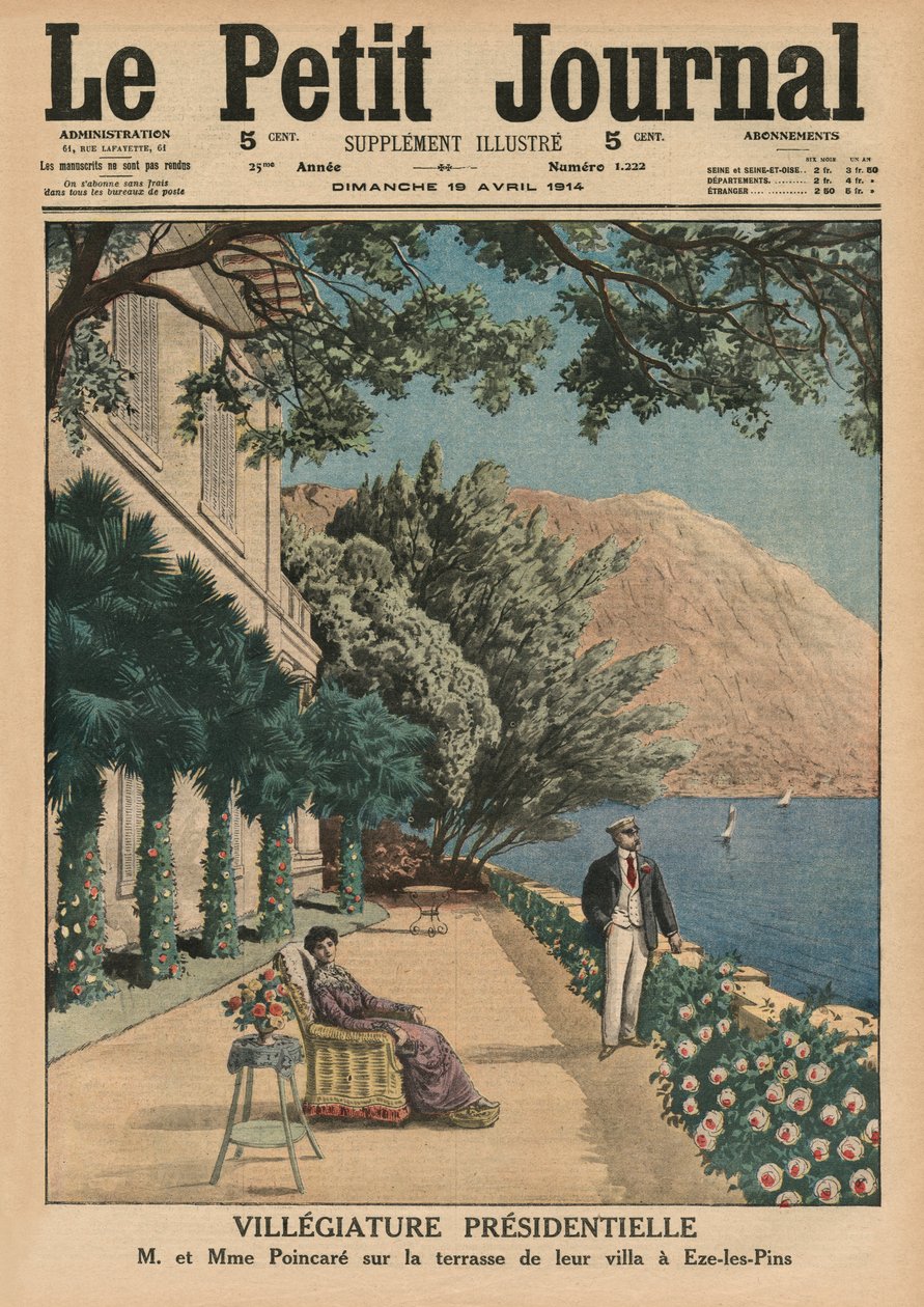 Præsidentferie, Monsieur et Madame Poincare på terrassen i deres villa i Eze-les-Pins, illustration på forsiden fra 
