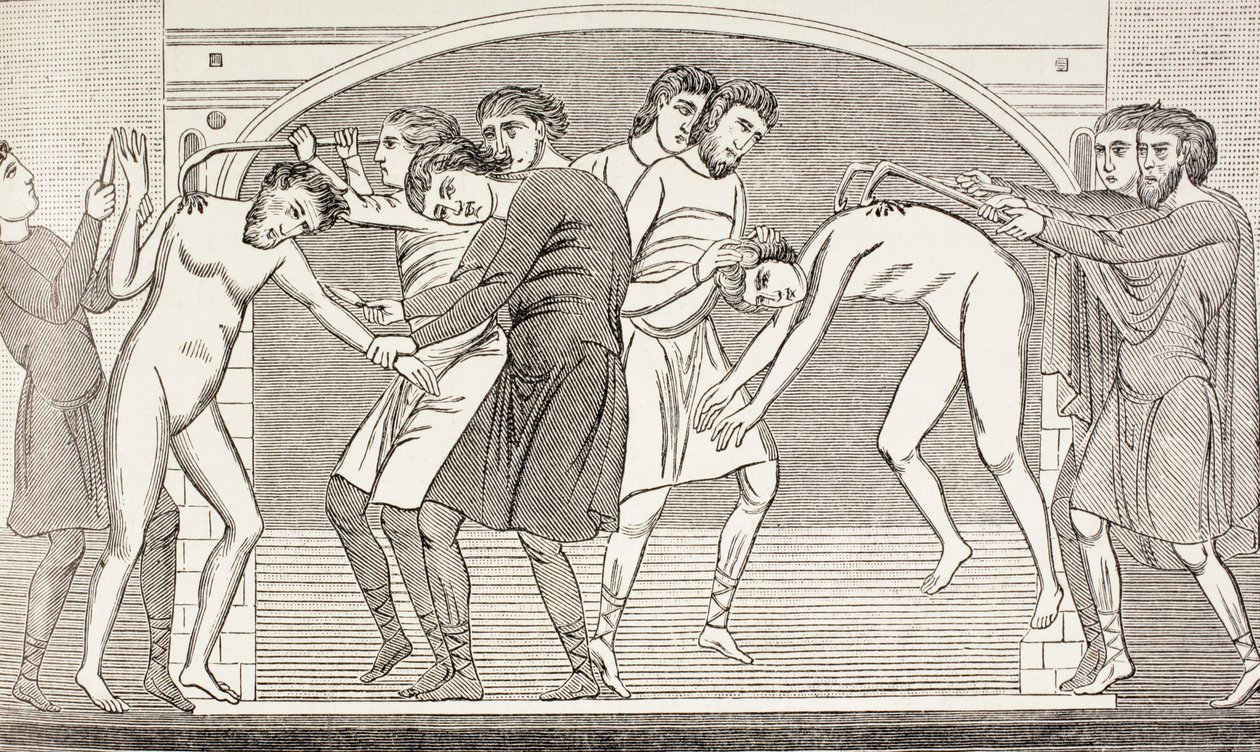 De hellige Savin og Cyprian får deres kød revet fra deres kroppe med jernkroge, fra 