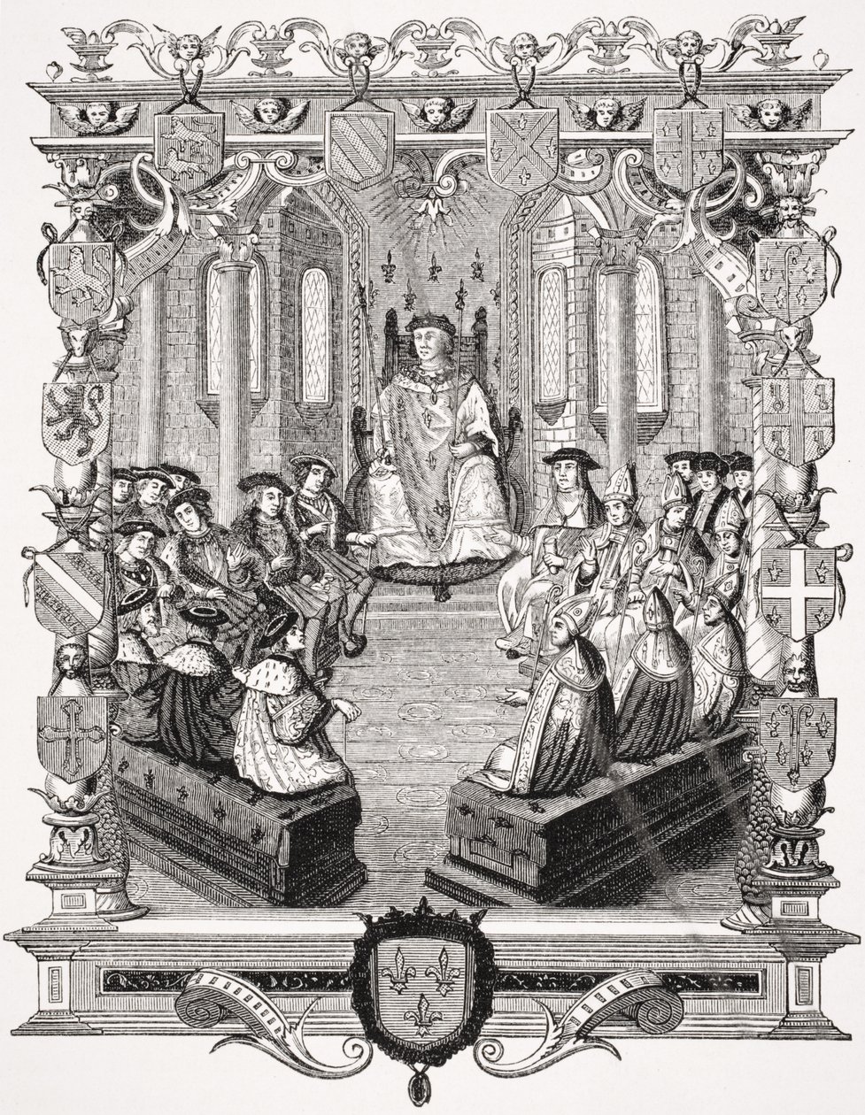 Den civile retssag mod Charles de Bourbon (1490-1527) for Frankrigs medlemmer, 1523, efter et stik i "La Monarchie Francoise of Montfaucon", fra "Le Moyen Age et la Renaissance" af Paul Lacroix af French School