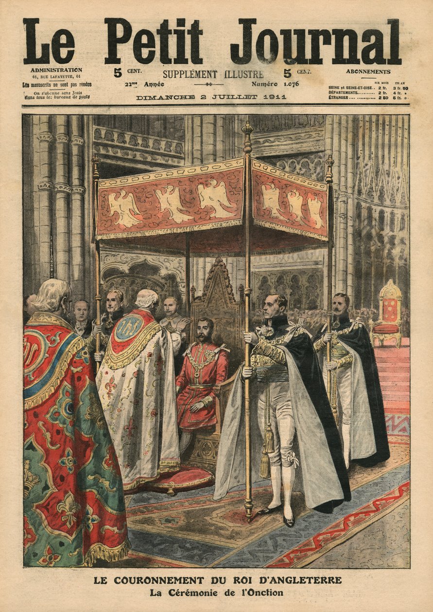 The Coronation of King George V (1865-1936) and the Ceremony of Unction at Westminster Abbey, 23. juni 1911, illustration fra 