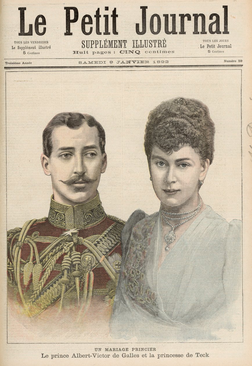 Albert Victors (1864-92) forlovelse hertug af Clarence, ældste søn af Edward, Prince of Wales med Victoria Mary af Teck (1867-1953) fra 