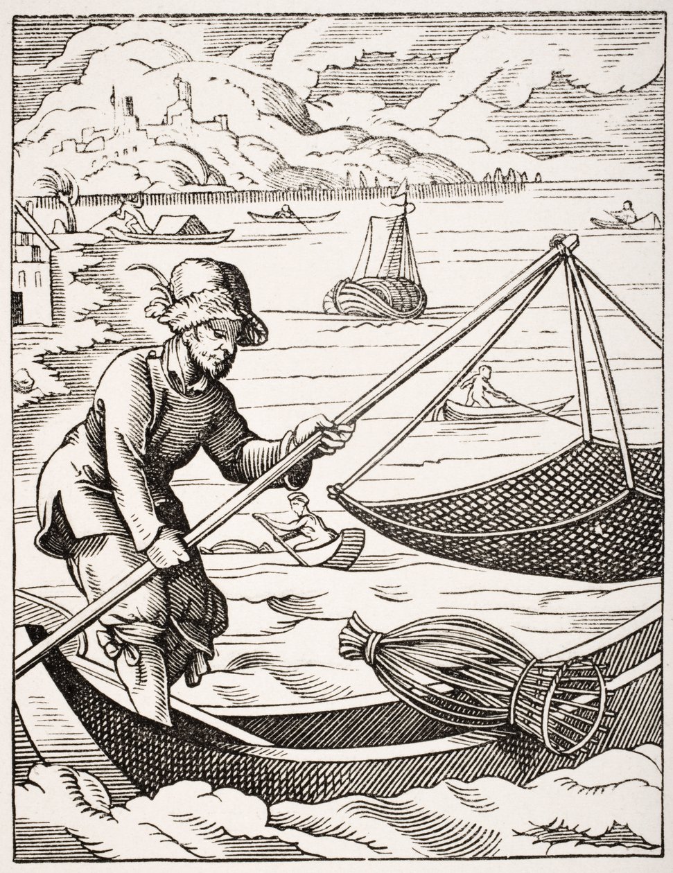 Fiskeren, efter en illustration fra det 16. århundrede tegnet og graveret af Jost Amman (1539-91) fra "Le Moyen Age et La Renaissance" af Paul Lacroix (1806-84), udgivet i 1847 af French School