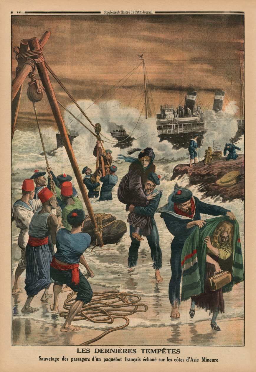 De sidste havstorme, der reddede passagererne på et fransk linjeskib, der lå på Lilleasiens kyst, bagsideillustration fra 