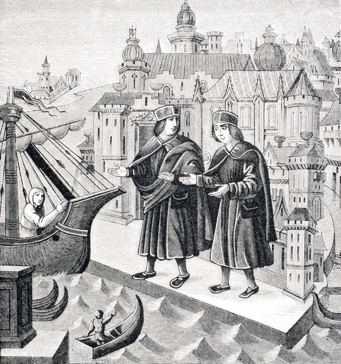 Trade on the Seaports of the Levant, reproduktion af en miniature i det 15. århundredes manuskript, 