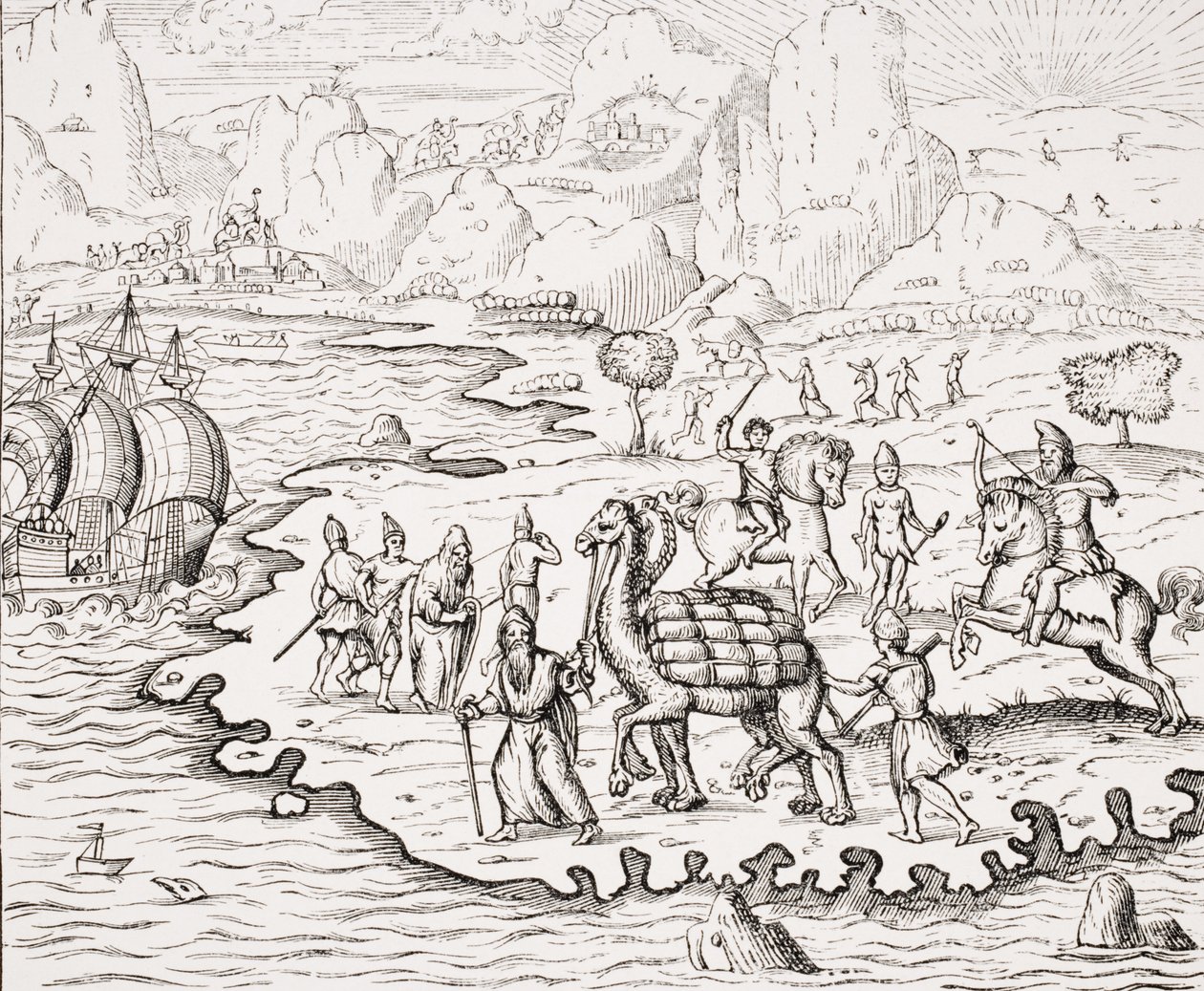 Transport of Merchandise on the Backs of Camels, reproduktion af et træsnit i 