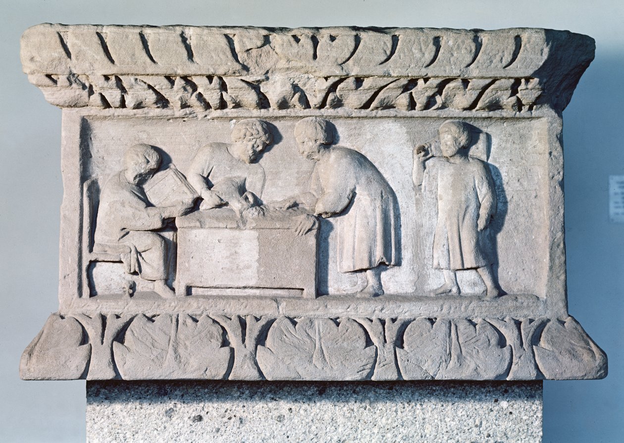 Relief, der viser en skatteopkrævningsscene af Gallo Roman