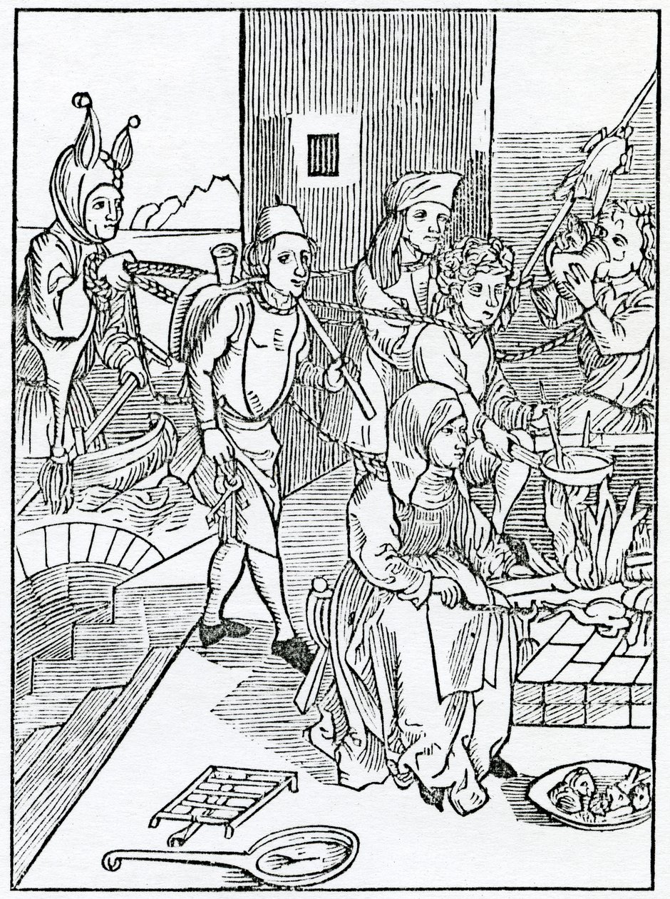 Af folisshe cokes og buttelers og andre officerer of howsholde, der var deres majester gode uden mål, illustration fra Alexander Barclays engelske oversættelse af 