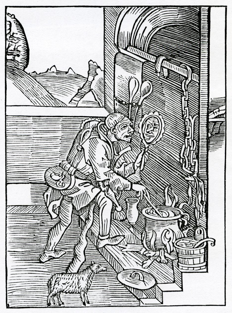 Af folk, der står så godt i deres egen indbildskhed, at de ikke synes, at nogen er så kloge, stærke, fayre eller veltalende, som de selv er, illustration fra Alexander Barclays engelske oversættelse af 