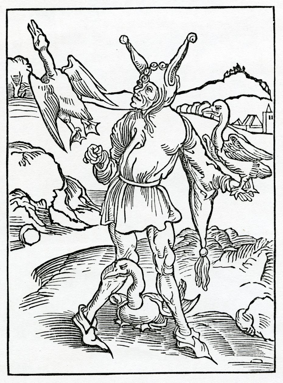 Af hym that intet can and intet wyll lerne, and seyth moche, lytell berynge away, I mene nat theuys, illustration fra Alexander Barclays engelske oversættelse af 