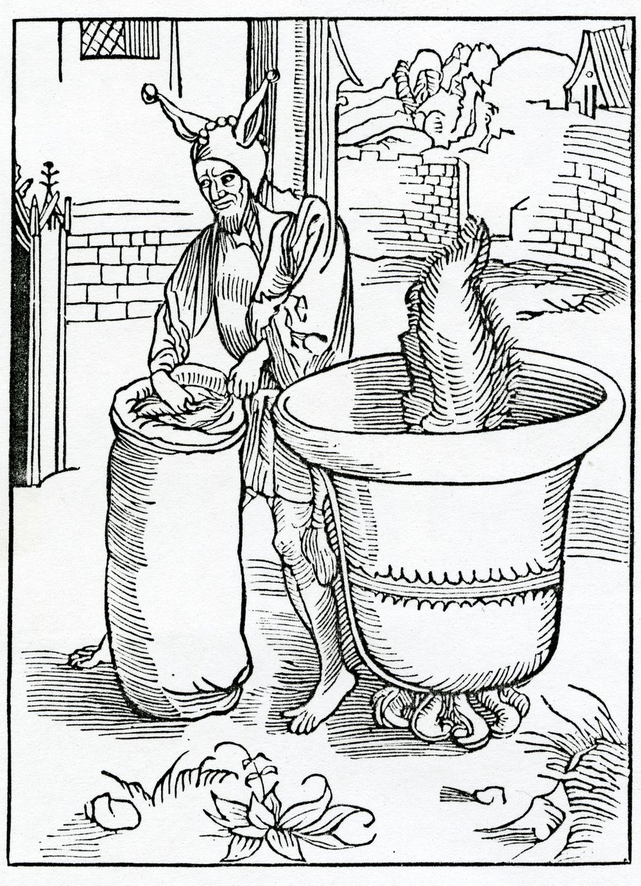 Af dem, der tvinger eller sørger for uduktige menneskers bacbytynge, illustration fra Alexander Barclays engelske oversættelse af 