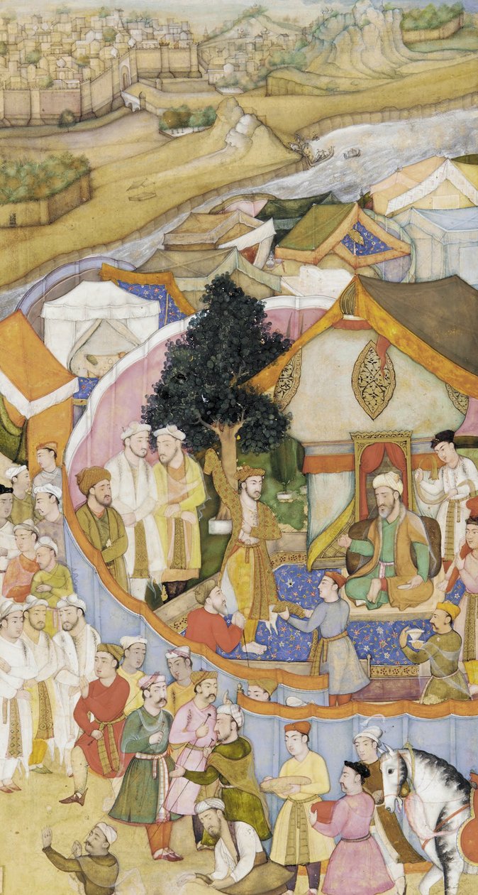 Illustration fra en ordbog (uidentificeret)- Daud modtager en æresdragt fra Munim Khan af Hiranand