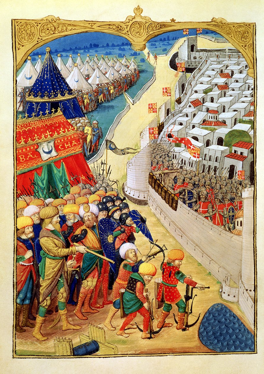 Lat 6067 f.55v De tyrkiske styrker forbereder sig til kamp uden for Rhodos mure i 1480, fra 