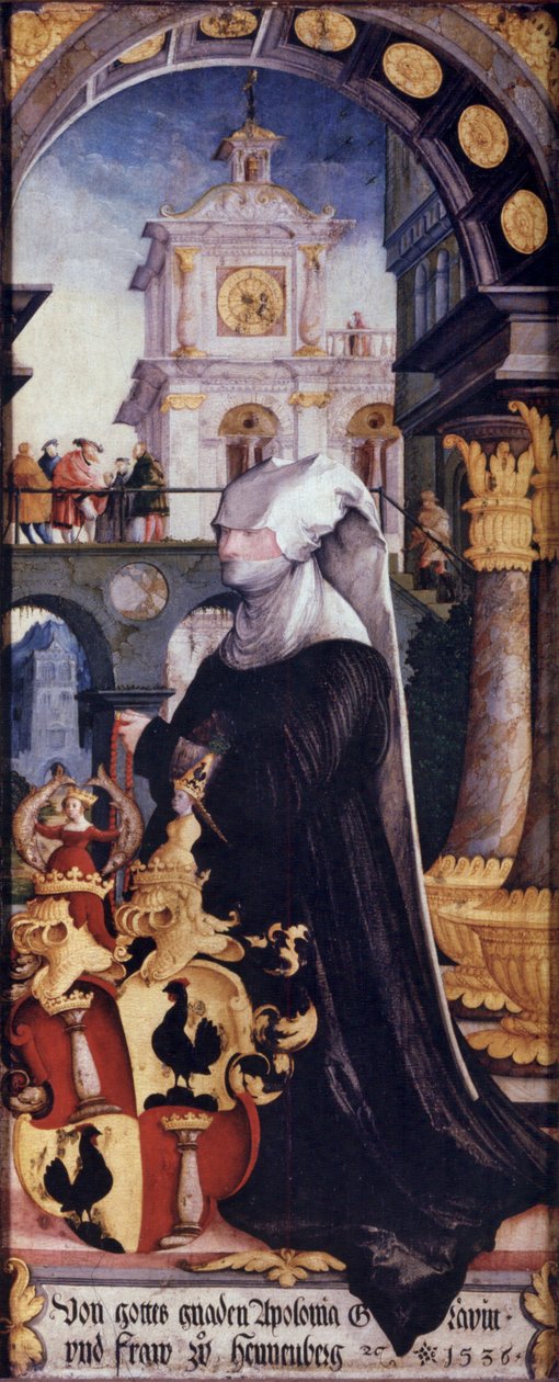 Wildensteiner Alter højredrejende vinge indeni, knælende donor grevinde Apollonia von Henneberg med våbenskjold af Master of Messkirch