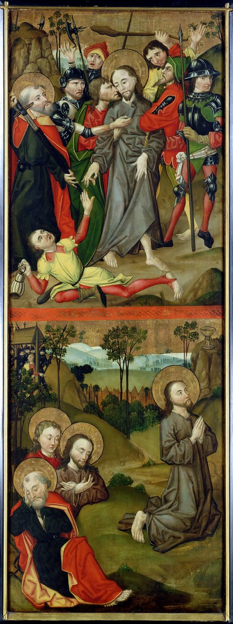 The Arrest of Christ and Christ in the Getsemane Garden, panel fra en altertavle, der viser scener fra passionen og de hellige, 1490 (se også 144538-40) af Master of the Luneburg Footwashers