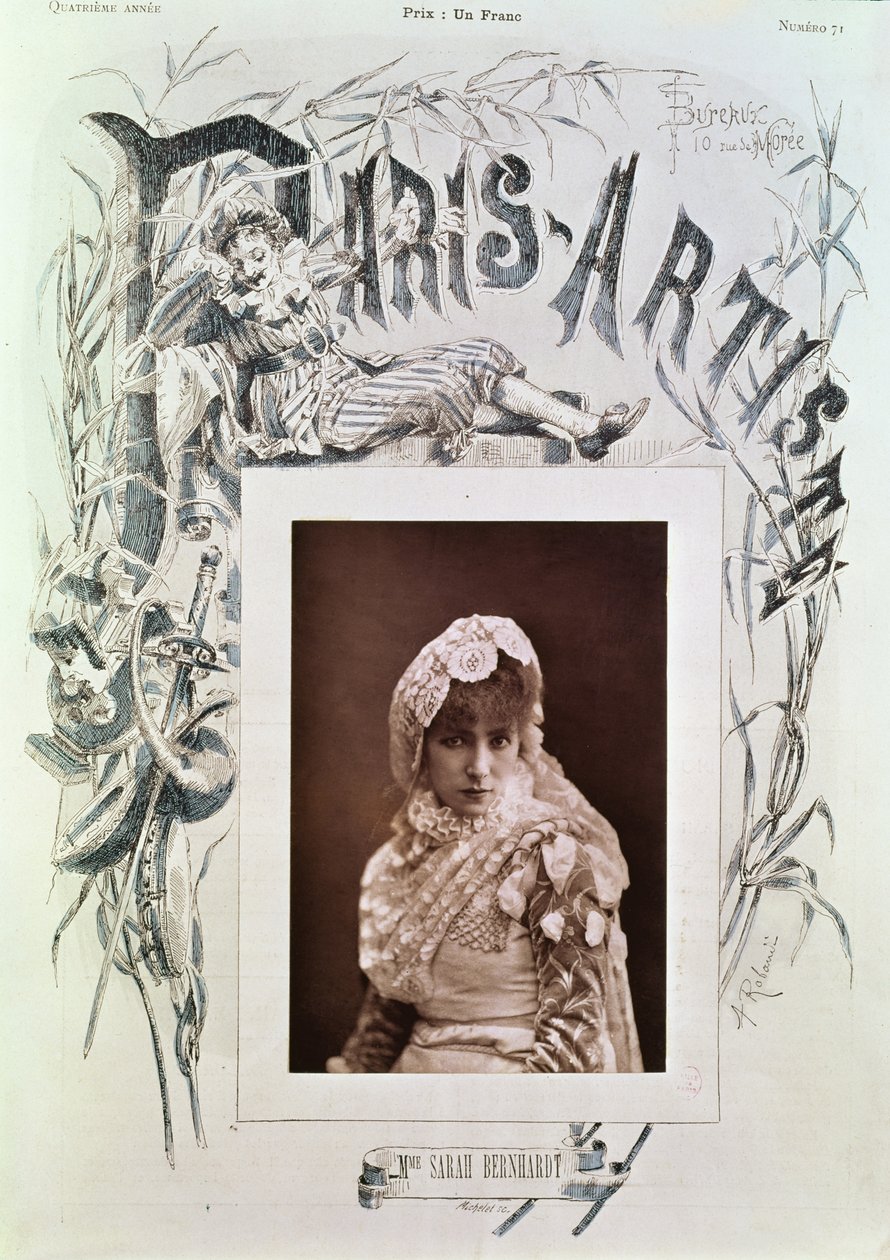 Sarah Bernhardt (1844-1923) i rollen som Marion Delorme ved Theatre de la Porte Saint-Martin, illustration til forsiden af tidsskriftet 