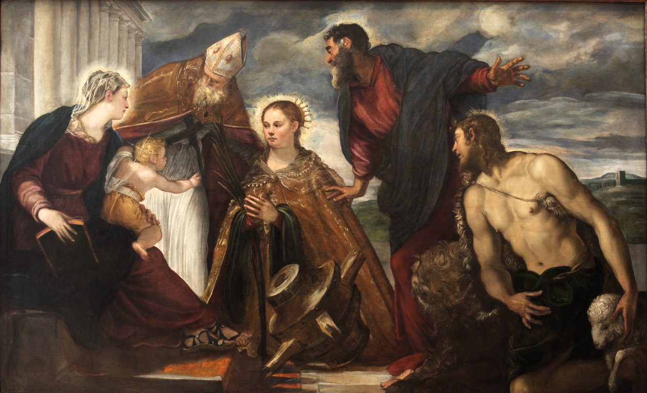 Jomfru og barn, med Saint Catherine, Saint Augustin, Saint Marc og Saint John the Baptist af Tintoretto