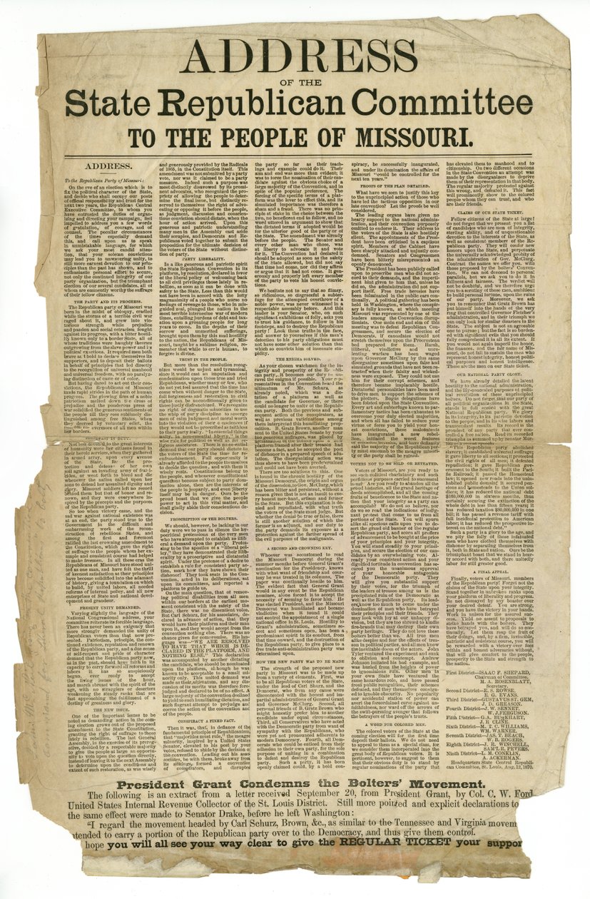 Adresse for den statslige republikanske komité til folket i Missouri af Unknown