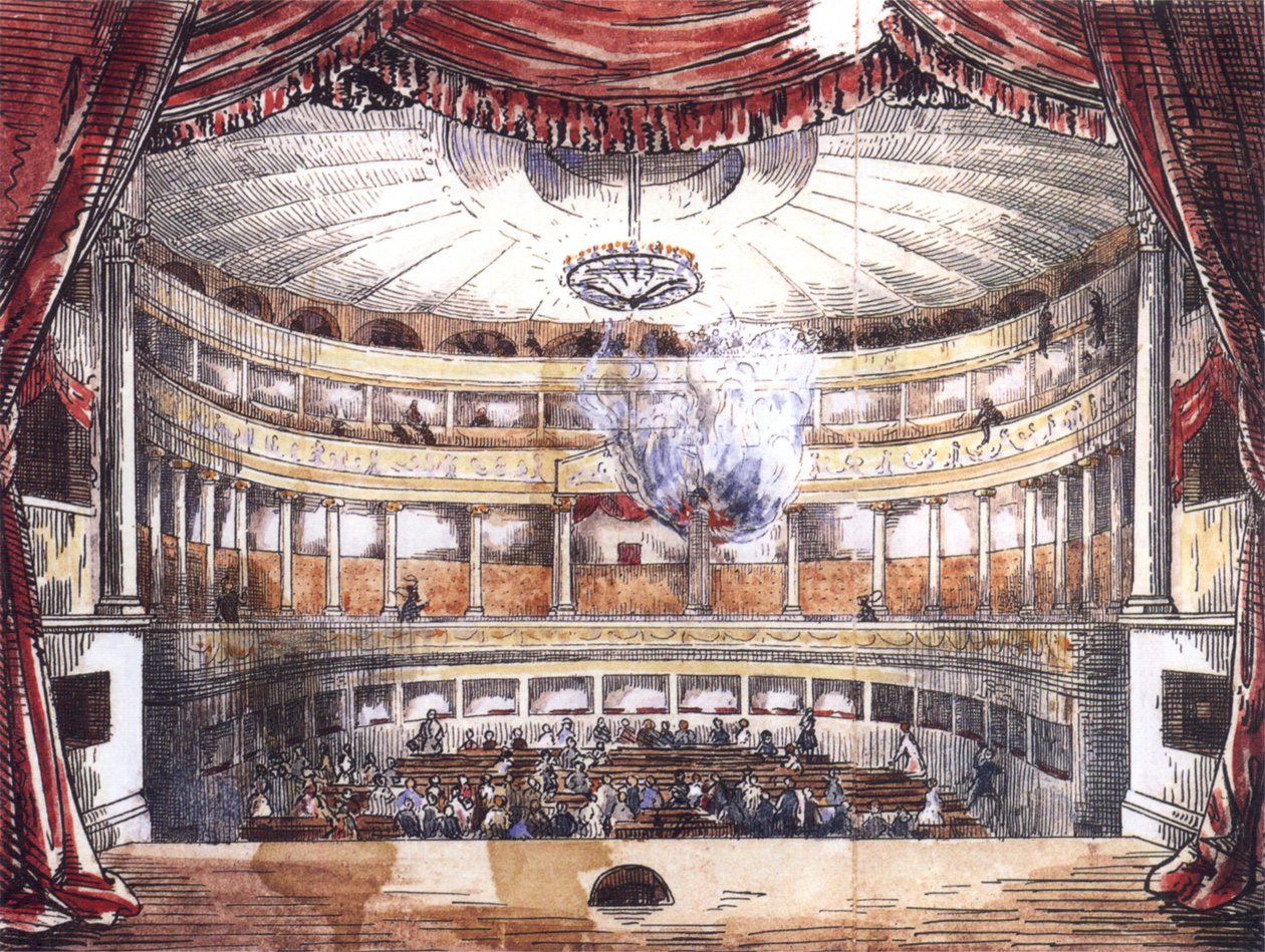Brand ved Karlsruhe hofteater den 28. februar 1847 af Unknown
