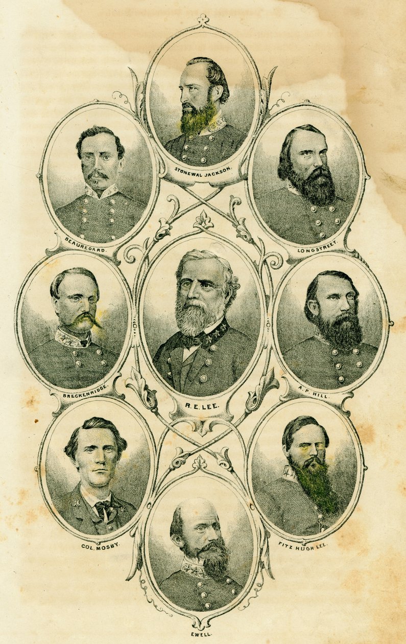 Konfødererede generaler (Emner omfatter generalerne Stonewall Jackson, Longstreet, A.P. Hill, Fitzhugh Lee, Ewell, Greckenridge, Beauregard og Lee og oberst Mosby) af Unknown