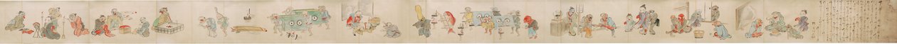 Japansk rulle, der skildrer Yokai/Youkai trolovelse, ægteskab og hjemmeliv af Unknown