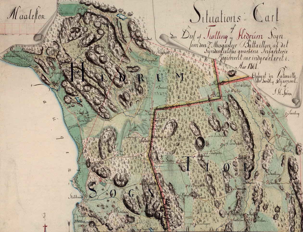 Kortet er udgivet i håndtegnet (1801) og viser Vestfold af Unknown