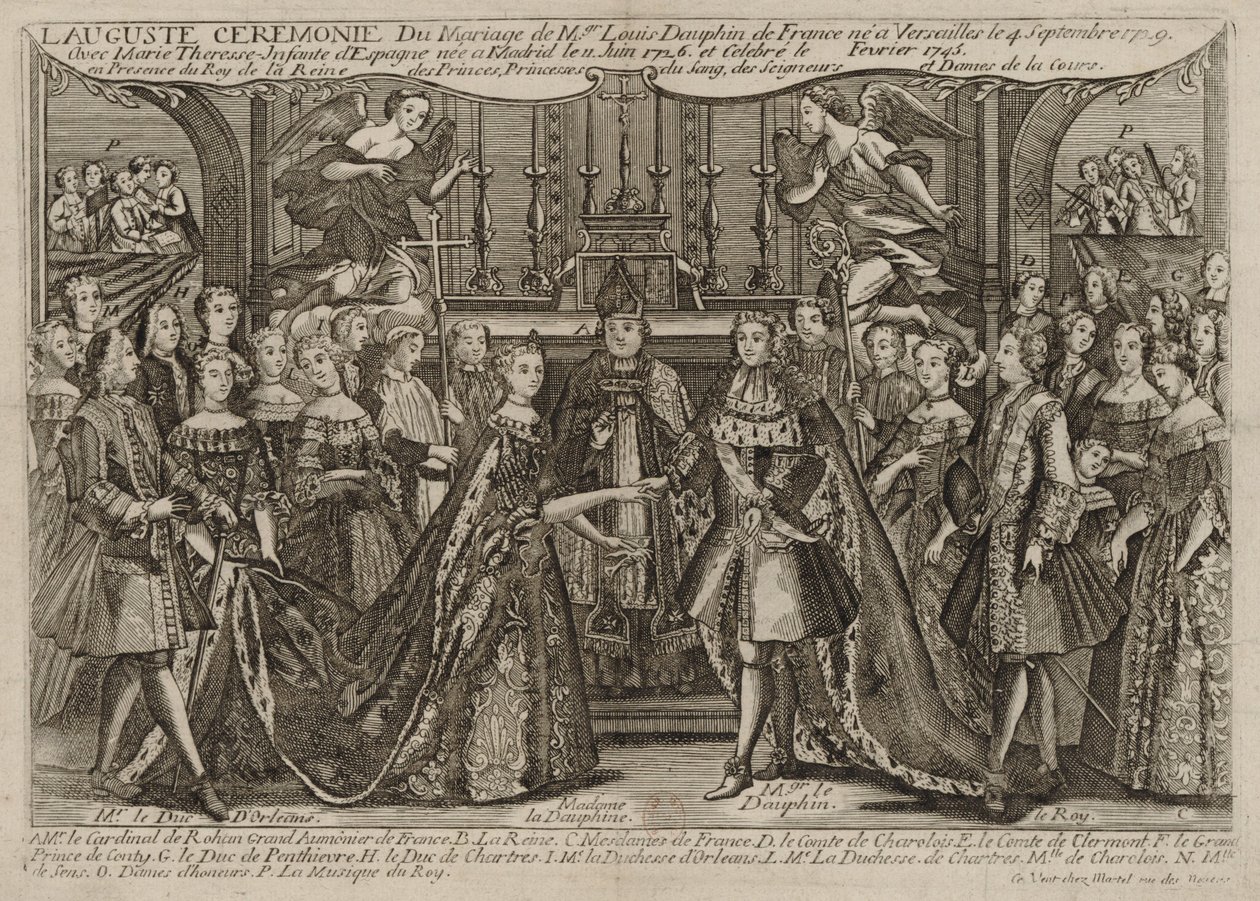 Ægteskab med Louis, Dauphin af Frankrig med Marie Thérèse Raphaëlle, spædbarn i Spanien i 1745 i Versailles af Unknown