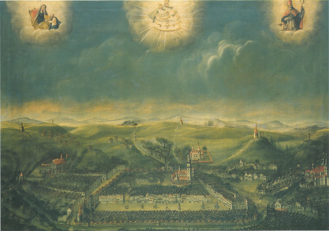 Maleri af den tjekkiske by Třebíč lavet i 1677 i Mariazell i Østrig af Unknown