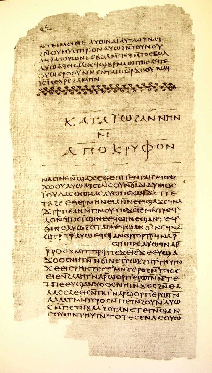 folio 32 af Nag Hammadi Codex II, med afslutningen på Johannes Apokrifon og begyndelsen på Thomasevangeliet af Unknown